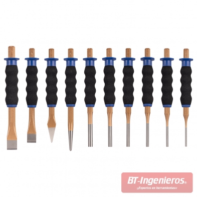 Juego de 10 botadores cinceles y granete con empuñadura protectora