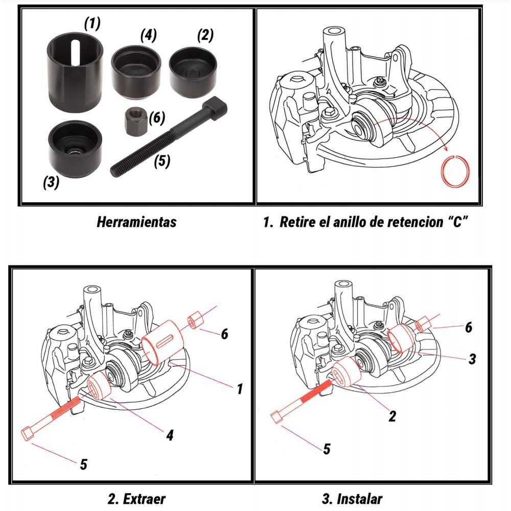 Esquema uso kit extractor silentblocks eje trasero BMW BT16186