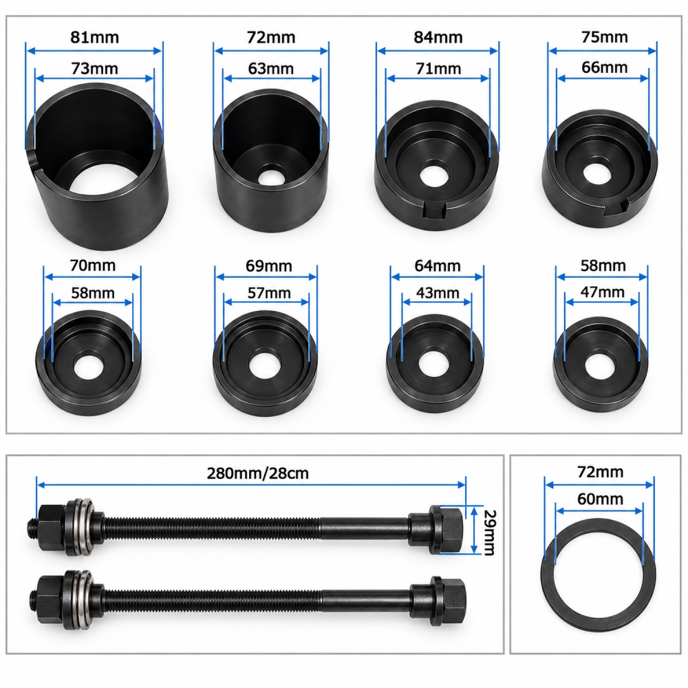 Medidas adaptadores kit extractor silentblocks BMW BT16018