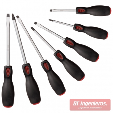 Destornilladores pasantes Phillips y planos Cr-V 7 piezas