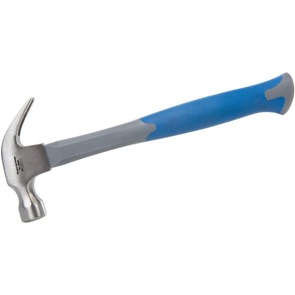 Martillo sacaclavos con cabeza de acero forjado y mango de fibra de vidrio azul y gris
