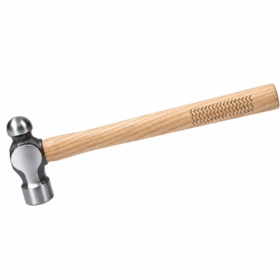 Martillo de bola con cabeza de acero forjado, cara plana pulida y mango de madera de hickory