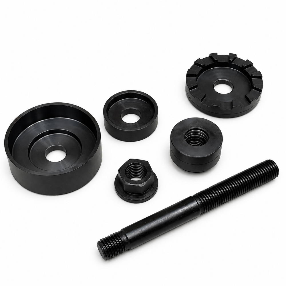 Husillo roscado, vaso receptor y adaptadores del kit para silentblocks de subchasis trasero