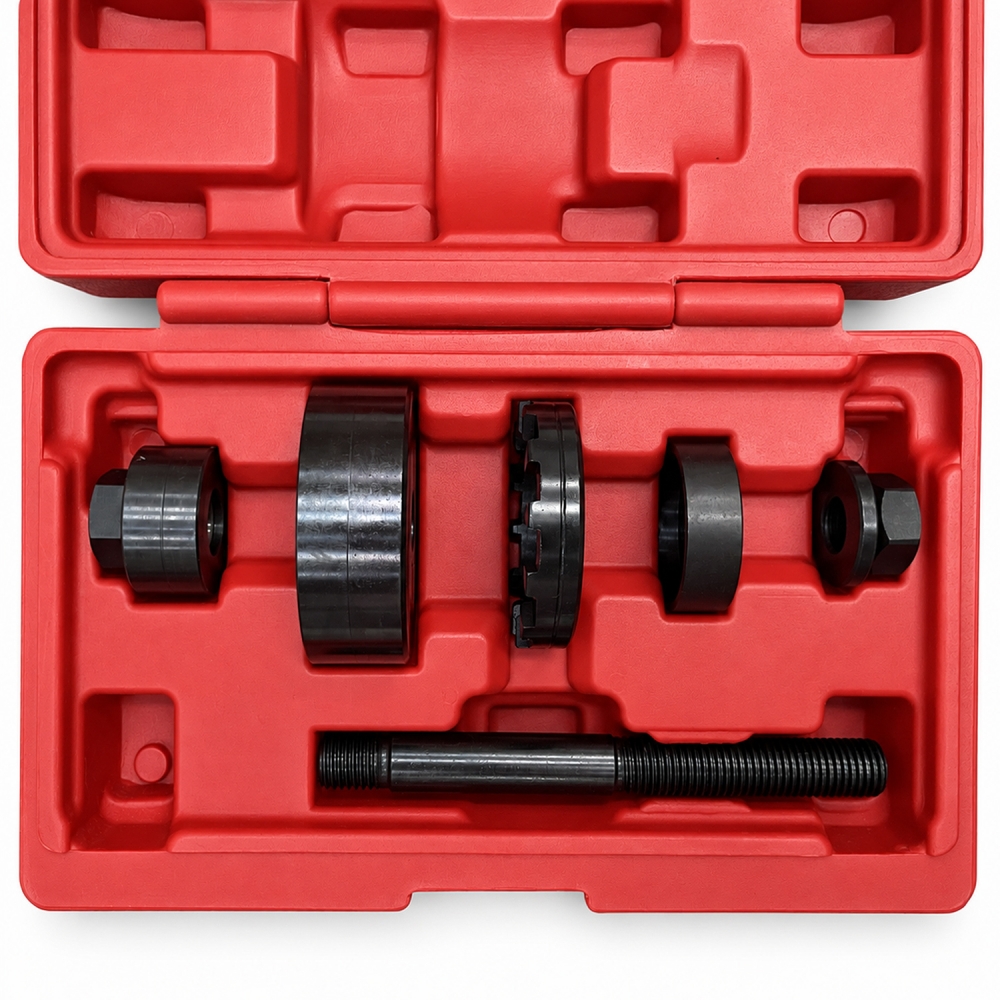 Kit extractor de silentblocks Ford Mondeo con 6 piezas organizadas en maletín rígido rojo