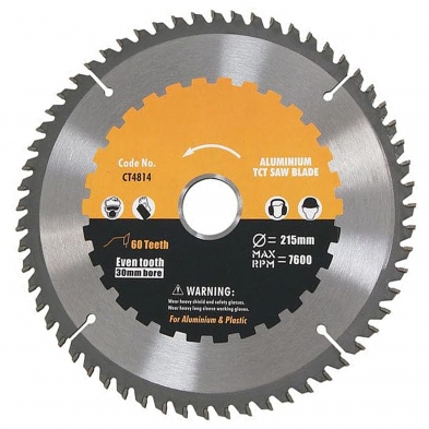 Disco TCT de 215 mm para aluminio con 60 dientes, orificio central y cuatro ranuras de expansión
