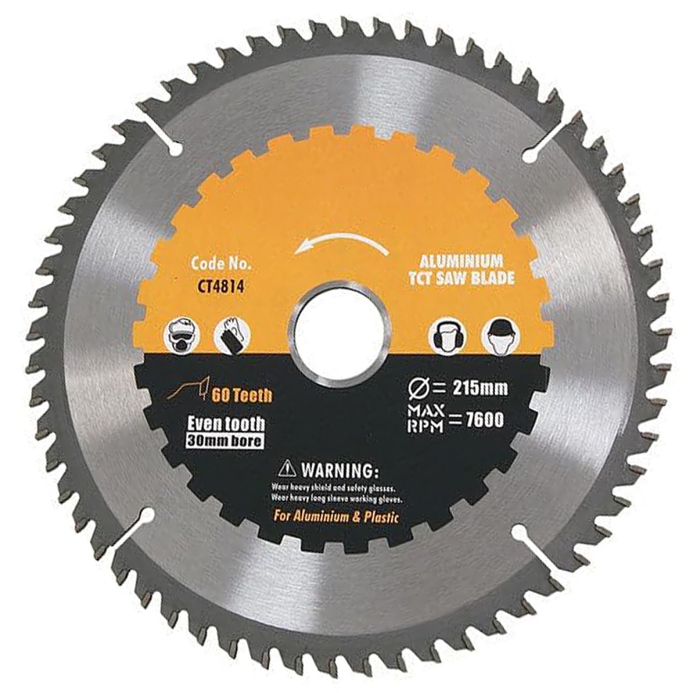 Disco TCT de 215 mm para aluminio con 60 dientes, orificio central y cuatro ranuras de expansión