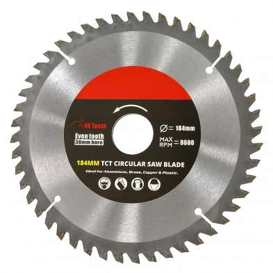 Disco TCT de 184 mm para aluminio con 48 dientes, orificio de 30 mm y cuatro ranuras de expansión