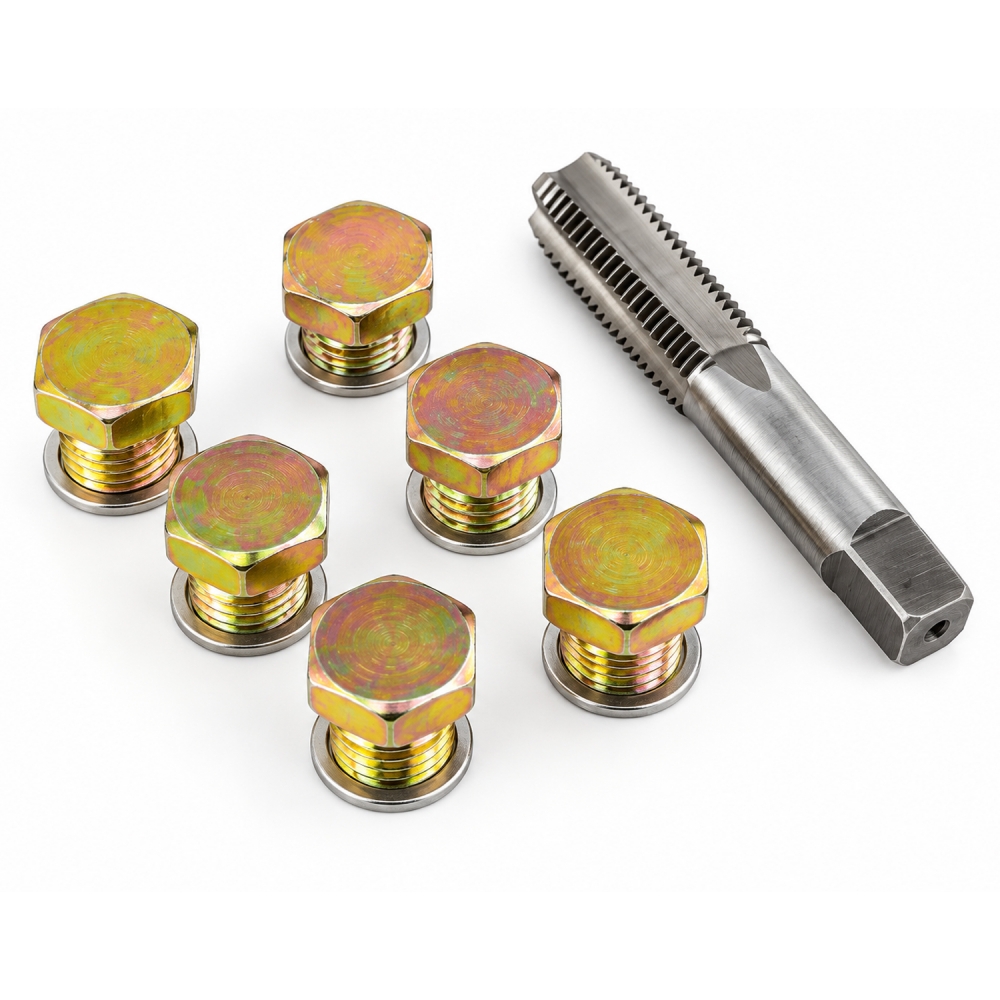 Macho M13 x 1,5 y seis tapones de vaciado de sobremedida con arandelas de sellado