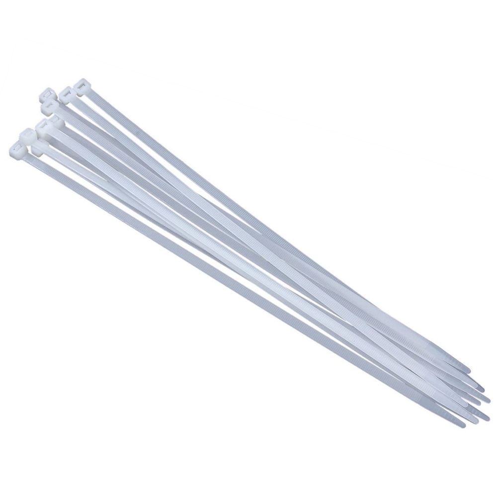 Pack de 10 bridas sujetacables blancas de 37,5 x 0,75 cm con banda dentada y cierre integrado