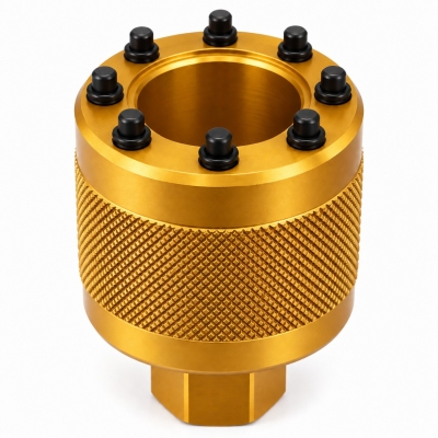 Llave para tapón de horquilla Öhlins con 8 pasadores, cuerpo moleteado y accionamiento hexagonal.