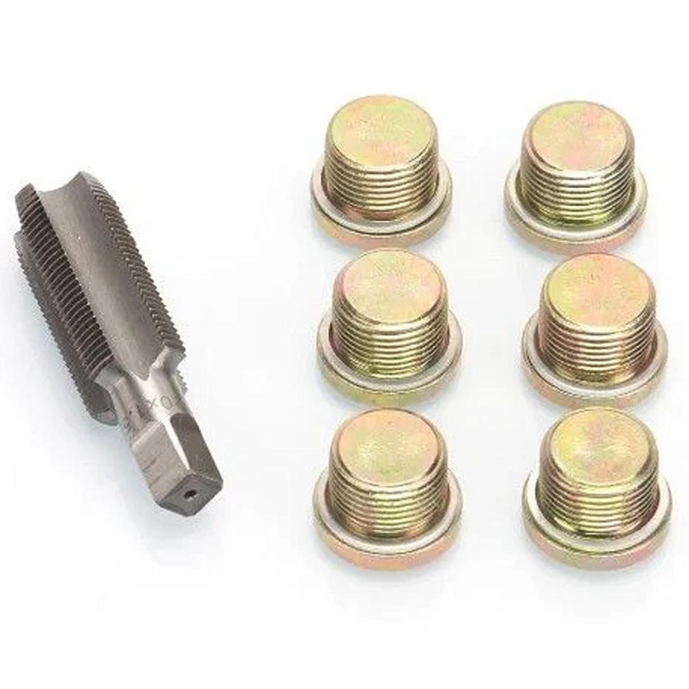 Macho M20 x 1,5 de acero SK3 con 6 tapones de reparación para roscas de vaciado