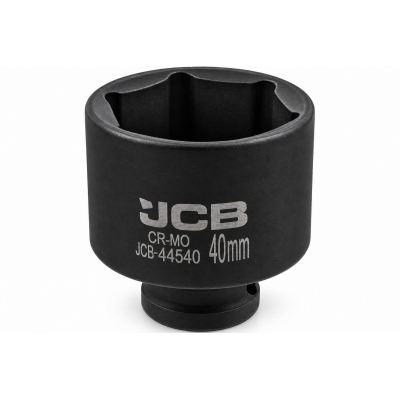 Vaso de impacto JCB de 40 mm en acero Cr-Mo con perfil hexagonal de 6 caras y acabado negro.