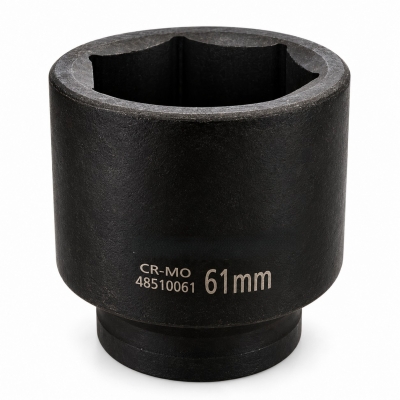 Vaso de impacto 61 mm en acero Cr-Mo con perfil hexagonal de 6 caras y acabado negro.
