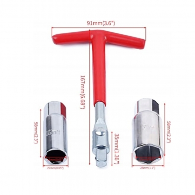 Medidas de llave articulada para bujías con mango en T y vasos de 16 y 21 mm