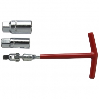 Juego de llave en T articulada para bujías con vasos largos de 16 y 21 mm