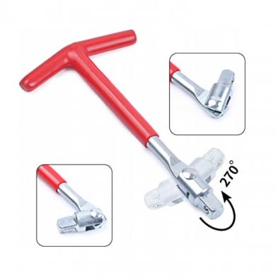 Llave para bujías de doble articulación con mango en T y cabezal orientable