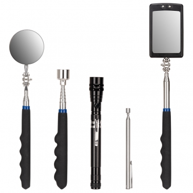 Kit de inspección telescópico 5 piezas con imanes, espejos y linterna LED