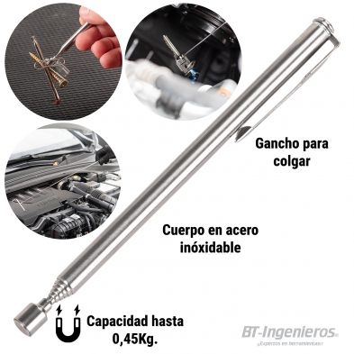 Recogedor magnético telescópico fino de acero inoxidable hasta 0,45 kg
