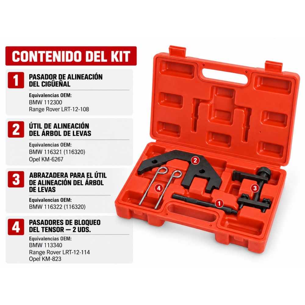 Detalle del contenido del Kit de calado de distribución BMW M47/M57 & Land Rover TD4/TD6
