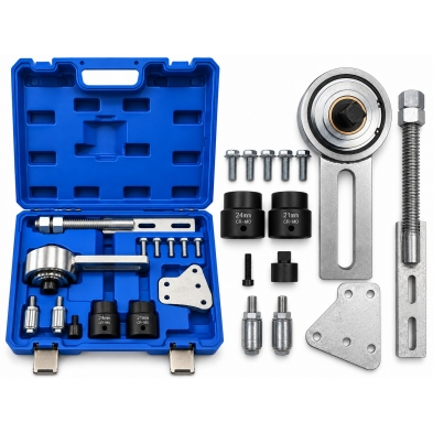 Kit multiplicador de par Ford EcoBoost con útiles, vasos y accesorios junto al maletín azul.