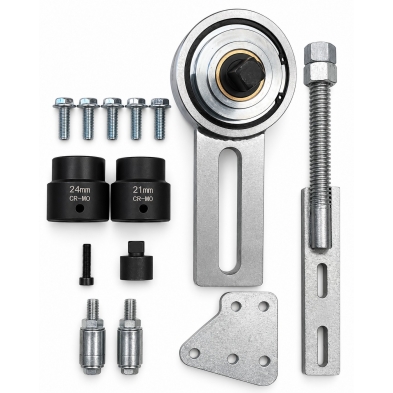 Componentes del kit Ford 303-1611 con multiplicador, soportes, tornillería y vasos de 21 y 24 mm