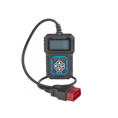 Máquina de diagnosis OBD2 con cable integrado y conector estándar de 16 pines.