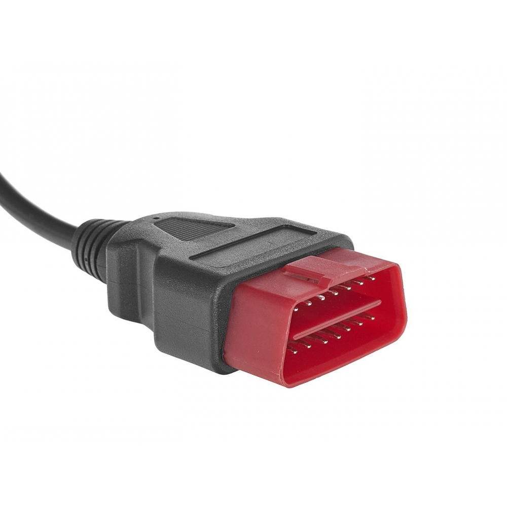 Detalle del conector OBDII de 16 pines del lector de diagnosis para automóvil.