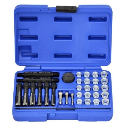 Kit reparador de roscas de calentadores M8, M10 y M12. 33 piezas.