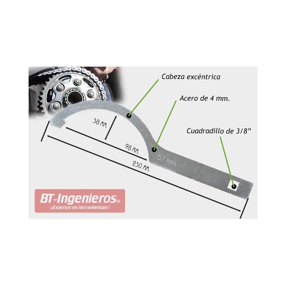 Llave para tensar cadena de moto. Medidas