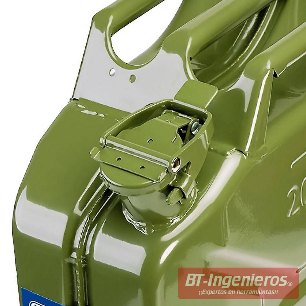 Bidon de gasolina de acero Jerrycan. Tapón con pasador de seguridad