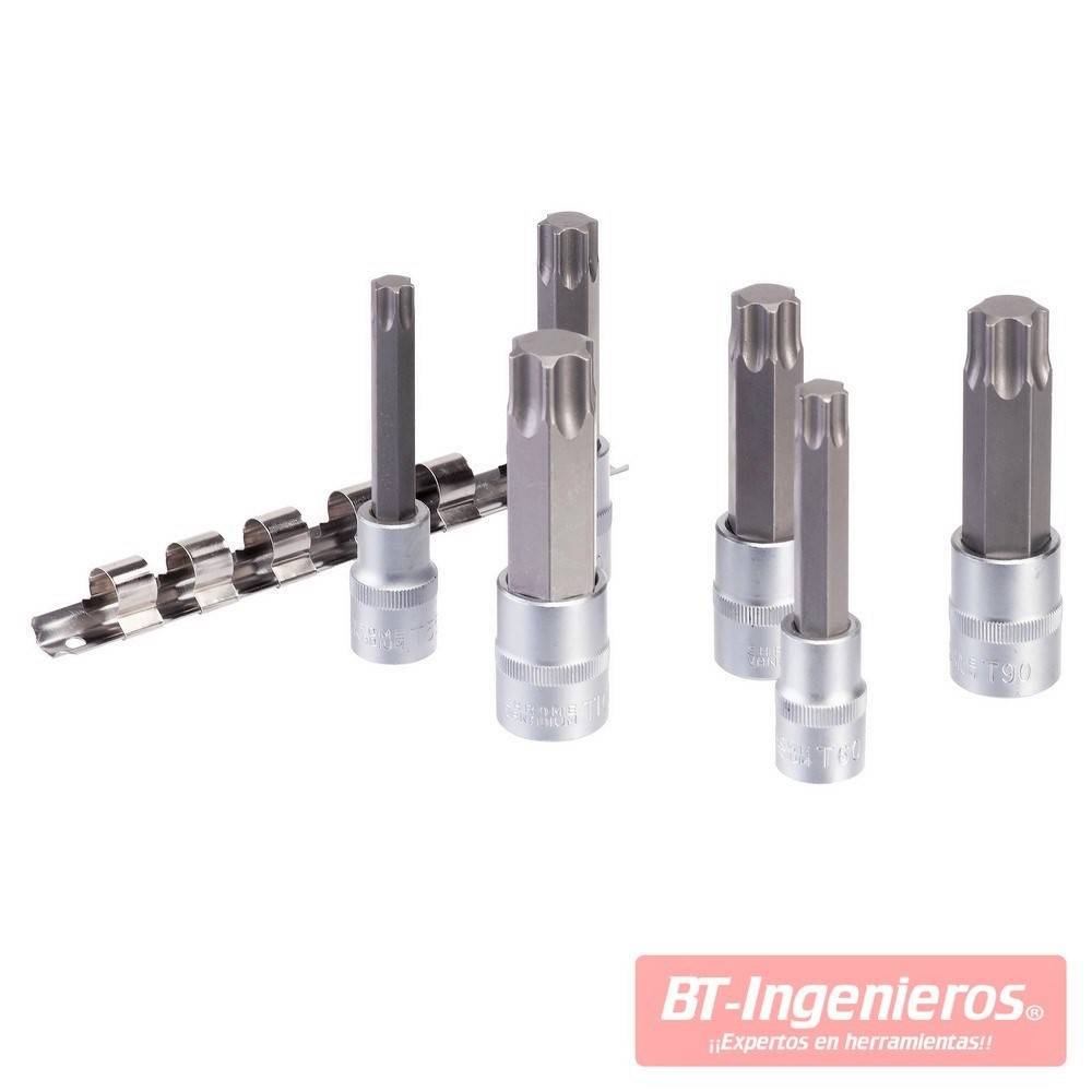 6 Puntas Torx T55 a T100 con vasos 1/2”. Medidas grandes