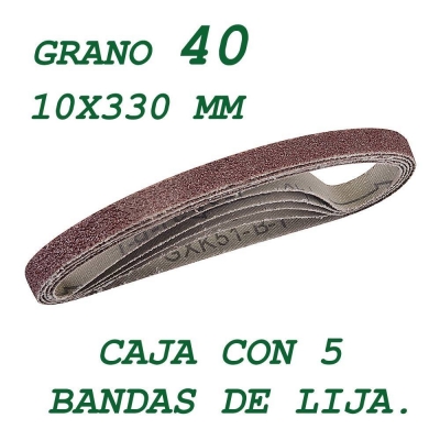 5 bandas de lija de 10x330 mm. Grano 40