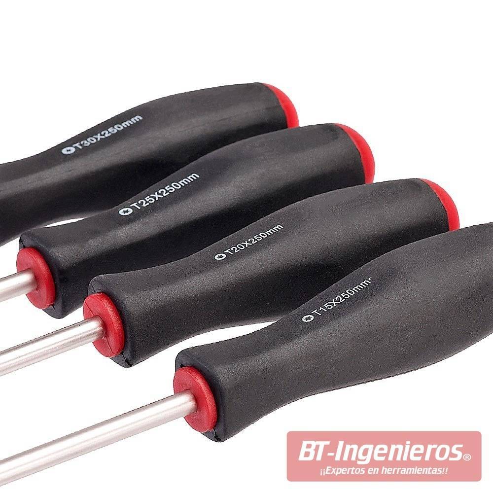 Juego de 4 destornilladores extra largos con puntas Torx. 350 mm