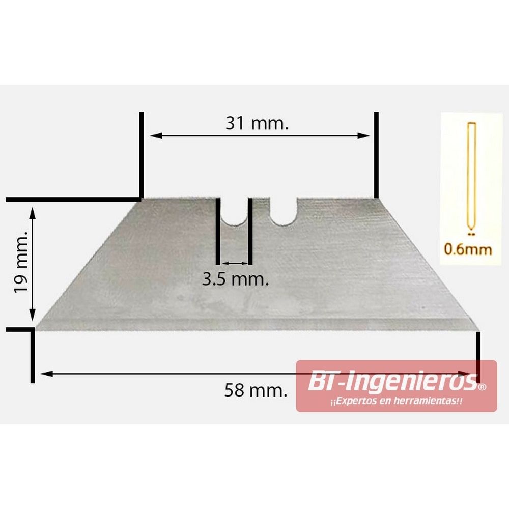 Dimensiones del tipo de cuchilla para cutter.